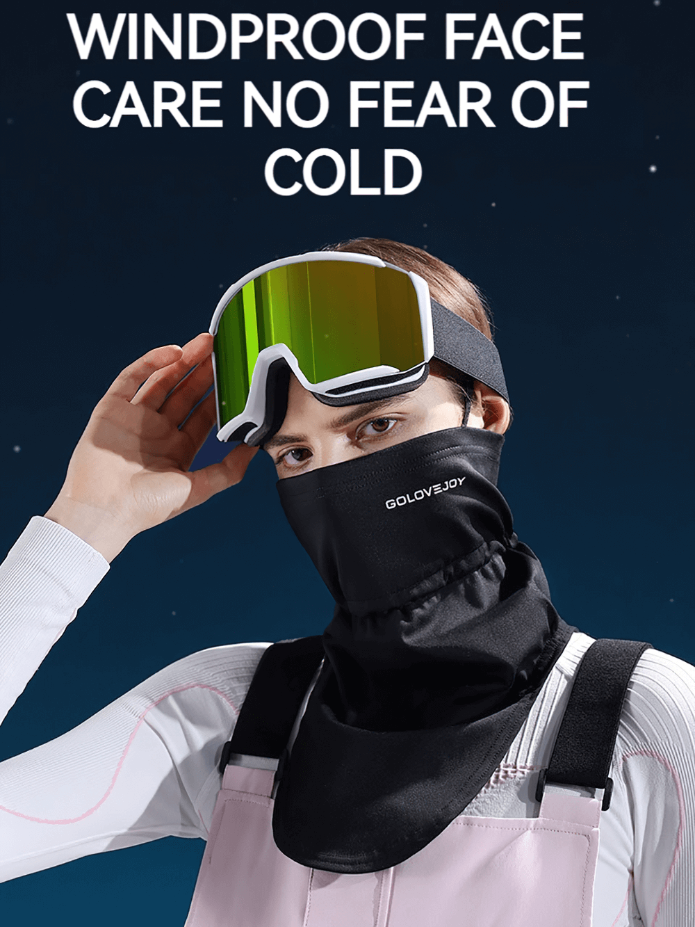 Windproof face mask for cycling with goggles, perfect for winter sports like skiing and running, offering cold protection. Model wearing SF2502.